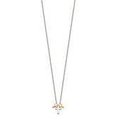 Sterling Silver Rose and Gold-tone 3-Cross With  2in ext. Necklace